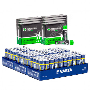 100x Mignon AA/LR6 VARTA 4006,1,5V,2960 mAh + 70x Micro AAA/LR3 Cardiocell, 170 Batterien