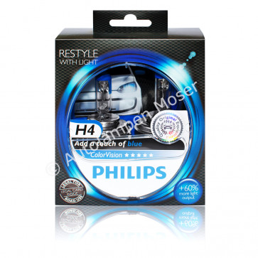 Philips Color Vision H4 Blue/Blau Halogen Scheinwerferlampe +60% DuoPack günstig versandkostenfrei