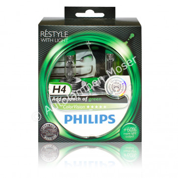 Philips Color Vision H4 Green/Grün Halogen Scheinwerferlampe +60% DuoPack günstig versandkostenfrei