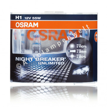 Osram Night Breaker Unlimited H1 Halogen Scheinwerferlampe +110% Gluehlampe