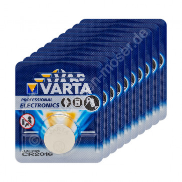 10x Original Varta CR2016 Blister Lithium Knopfzelle Batterie 3V / 90mAh, 10 Blister