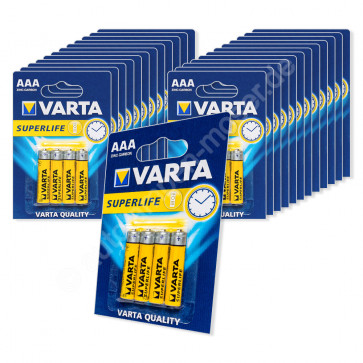 100x Micro AAA / LR3 - Batterie Zink Kohle, Varta Superlife 2003, 1,5V, 25x 4er Blister, 100 Stück