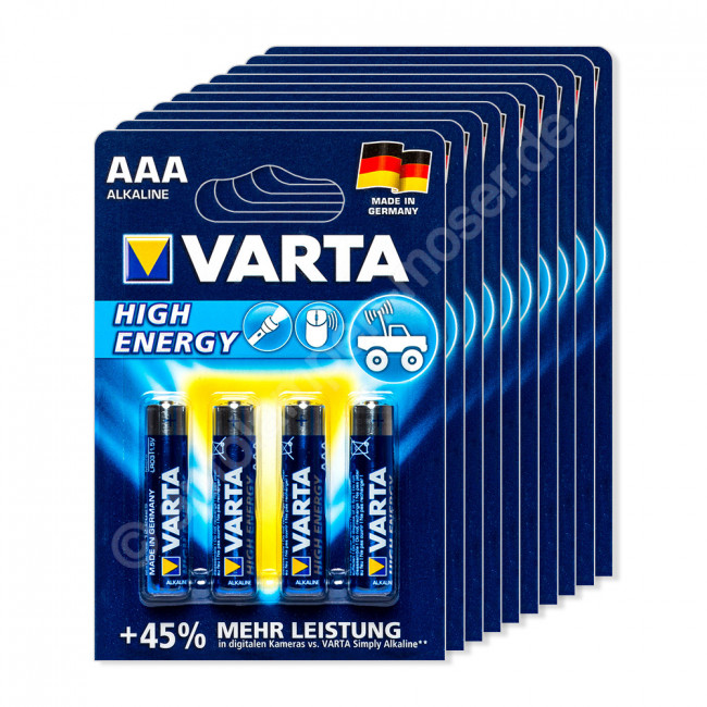 80 x Varta Longlife 4103 AAA LR03 Micro Alkaline Batterie 1,5V 10 x 8ter Folie 
