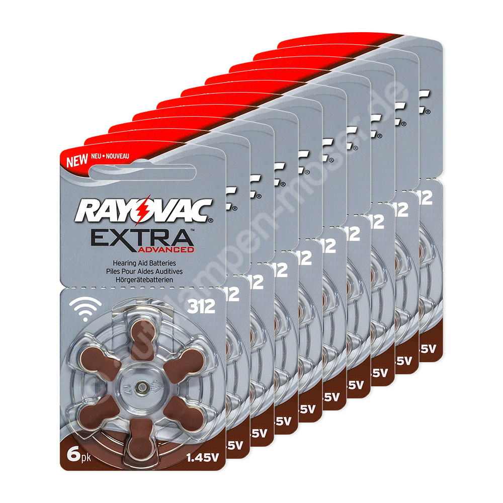 60x Hörgerätebatterien 312, PR41, Rayovac Extra Advanced, 1,45V, 10x