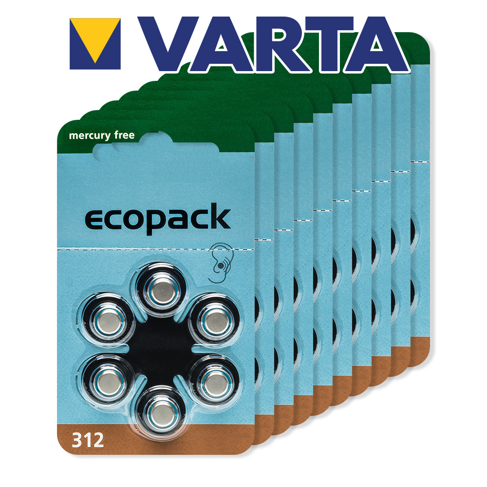 60x Varta Power One Hörgerätebatterien, Batterie Typ 312, PR41, 1,45V, 10x  6er Blister Ecopack