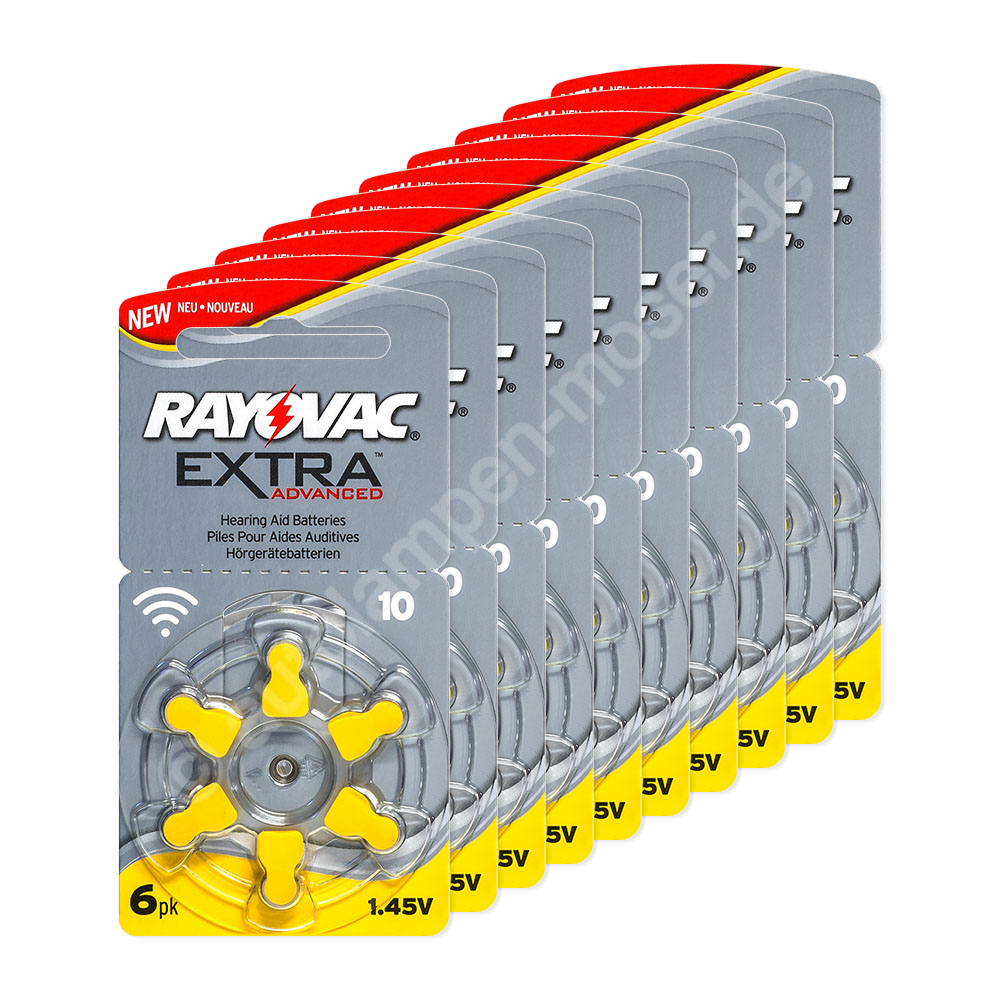 12 x Rayovac Extra Advanced Hörgerätebatterien 1 x 6er-Blister 1,45V Gelb PR70